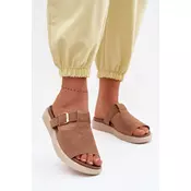 Ženski semiš copati s platformo, Camel
