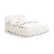Slonokoščena oblazinjena zakonska postelja s prostorom za shranjevanje z letvenim dnom 200x200 cm Juno – Windsor & Co Sofas