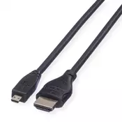 ROLINE Roline HDMI priključni kabel HDMI-A  vtič\, HDMI-mikro-D  vtič 2.00 m črna 11.04.5581 #####4K UHD\, zaščiten HDMI kabel, (20419073)