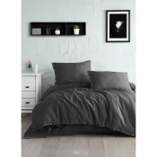 Temno siva podaljšana posteljnina za zakonsko posteljo iz renforce bombaža 240x220 cm Como Striped – Mila Home Luxury