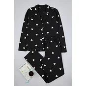 Trendyol Black 100% Cotton Heart Patterned Shirt-Pants Knitted Pajama Set