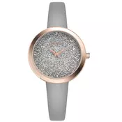 Ženski adriatica essence swarovski sivi roze zlatni modni rucni sat sa sivim kožnim kaišem ( a3646.9213q )