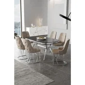 Hanah Home trpezarijski set Epal, sto i 6 stolica, ploca u dekoru Sonata, hromirane noge, kapucino tkanina Babyface