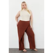 Trendyol Curve Brown Wide Leg Woven Trousers with Cross Closure Detail