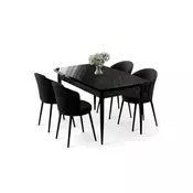 HANAH HOME Rasklopivi trpezarijski sto i stolice (5 delova) Asfel Black Marble Black
