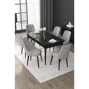Hanah Home trpezarijski set Nex, sto na razvlacenje i 6 stolica, ploca u dekoru crnog mermera, siva tkanina Babyface