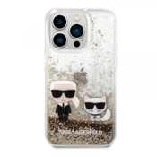 Maska Karl Lagerfeld Hc Liquid Glitter Karl&Choupette za iPhone 14 Pro zlatna