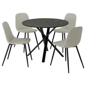 NORRMJÖLE/NORDMANSSKÄR Miza in 4 stoli, imitacija marmorja črna/črna tonerud siva, 105 cm