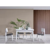 Hanah Home Trpezarijski sto na razvlacenje i stolice Milla, 127-156 cm, 4 stolice, Beli