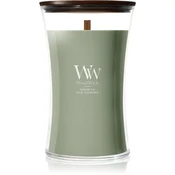 Woodwick Verdant Fig dišeča sveča z lesenim stenjem 610 g