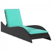 Vidaxl Ležalnik z blazino črne barve 60x205x73 cm poli ratan