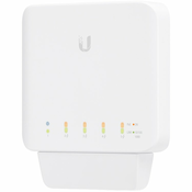 Ubiquiti network switch, 5 RJ45 Gigabit Ethernet ports, 1 PoE input and 4 PoE output links