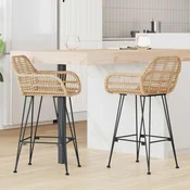 vidaXL Barski stol 2 pcs Naravna 55 x 52 x 92 cm Ratan in železo