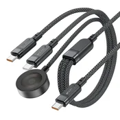 AceFast 3-v-1 kabel USB-C – 2x USB-C/polnilnik za Apple Watch Qi 480 Mb/s 100 W 1,2 m – črn