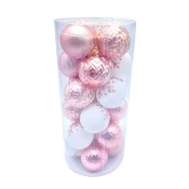 Novogodišnje kugle 6cm set 24/1/ roze-bela