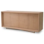 Casa Padrino luxury sideboard natural/brass 180 x 50 x H. 80.5 cm - Oak veneer cabinet with 4 doors - Luxury furniture - Hotel furniture - Luxury furnishings