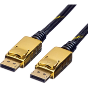 ROLINE Roline DisplayPort priključni kabel DisplayPort vtič\, DisplayPort vtič 7.50 m črna/zlata 11.04.5648 zaščiten DisplayPort kabel, (20419572)