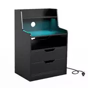 Northix LED nočna omarica s polnilno postajo in 2 predaloma črna 40 x 35 x 50 cm