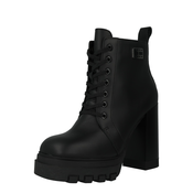 Kožne gležnjače Tommy Jeans TJW HIGH HEEL LACE UP BOOT za žene, boja: crna, s debelom potpeticom, EN0EN02408