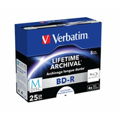 VERBATIM M-DISC BD-R SL 25GB, 4x, tiskljiv, ohišje za dragulje, 5 kosov