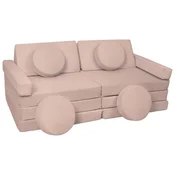 slomart Modularna otroška sofa, penasti bloki s volanom (barva: prašnato roza (rebrasta))