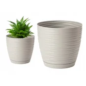 Form-Plastic Svetlo siv plastični cvetlični lonček s krožnikom 16,7x15,4 cm Sahara