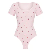 cfab Oblikovanje postave T-Shirt Bodysuit Sculpting Shapewear with String pastelno roza/češnjevo rdeča