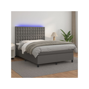 Krevet box spring s madracem LED sivi 140x190cm od umjetne kože