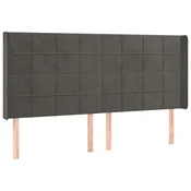 Vidaxl Vzglavje z ušesi temno sivo 203x16x118/128 cm žamet