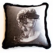 Casa Padrino luxury decorative pillow cyber baroque bust gray/white/black 45 x 45 cm - Printed velvet cushion with fringes - Luxury decorative accessories