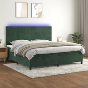 Vidaxl Box spring postelja z vzmetnico LED tem. zelena 200x200cm žamet