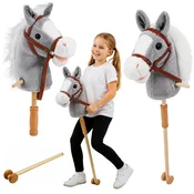 Hobby Hobby Horse konj na palici, sivi, 100 cm, zvoki galopa in rženja, kolesa