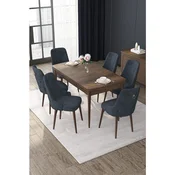 Hanah Home trpezarijski set Nex, sto na razvlacenje i 6 stolica, ploca u dekoru drveta Baroque, antracit tkanina Babyface