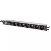 1U Aluminum PDU, rackmountable, 7x CEE 7/5 16A Plug, 250VAC 50/60Hz, switch, surge Protection