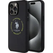 U.S. Polo PU usnjen tiskani okrogli dvojni konj MagSafe ovitek iPhone 15 Pro Max - črn