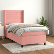 Greatstore Box spring postelja z vzmetnico roza 100x200 cm žamet