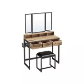 Songmics Toaletna mizica 3-delni zložljiv ogledalo 40x90x141 cm rjava