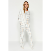 Trendyol White 100% Cotton Plaid Tshirt-Pants Knitted Pajama Set