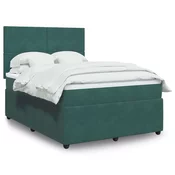 vidaXL Box spring postelja z vzmetnico temno zelen 140x190 cm žamet