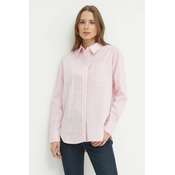 Pamucna košulja Lauren Ralph Lauren za žene, boja: ružicasta, relaxed, s klasicnim ovratnikom, 200932627