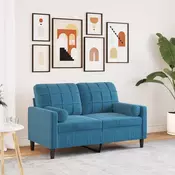 Dvosjed s ukrasnim jastucima plavi 120 cm baršunasti