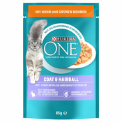 Purina ONE Coat & Hairball  - Piščanec & zeleni fižol (26 x 85 g)