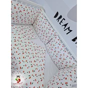 Bubamara037 Set za krevetac sa ogradicom od jastukan Trešnjice, bez lastiša, Beli
