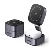 Brezžični polnilec Ugreen W702 3v1 z MagSafe, Qi2 hitrim polnjenjem in zložljivim dizajnom - črn