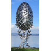 Casa Padrino luxury baroque XXL stainless steel garden sculpture egg silver 107 x 95 x H. 200 cm - Huge XXL garden decoration - Luxury outdoor decoration - Garden decoration accessories