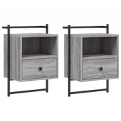 Vidaxl Stenska nočna omarica 2 kosa siva sonoma 40x30x61 cm inž. les