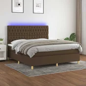 vidaXL vidaXL Box spring postelja z vzmetnico LED temno rjava 180x200cm blago, (20901374)