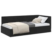 Vidaxl Kotna postelja z vzglavjem Črna 90 cm x 200 cm Žamet