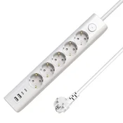 shumee MicroConnect Schuko USB podaljšek s 5 vtičnicami in stikalom 1,5 m, bel, MC-GRU00515WS-USB