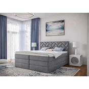 MID.YOU POSTELJA BOXSPRING 180 cm  x 200 cm , tekstil, leseni material srebrne barve